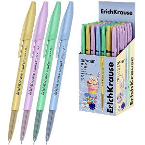 Ручка шариковая ERICH KRAUSE Slender Stick Milky, 0,7мм, супер скольжен., корпус ассорти,ст-нь СИНИЙ