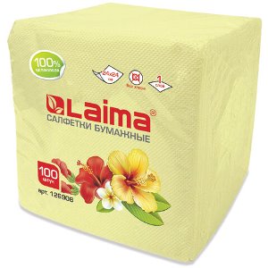Салфетки бумажные LAIMA, 24х24см, 1 слой, цветные, 100 штук